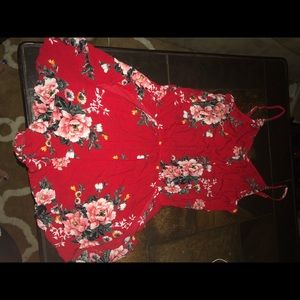 Red floral romper